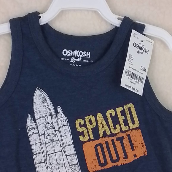 Oshkosh Cotton Blend Tank Boy's Size 12mo in Blue w/ Space Theme - Picture 4 of 7